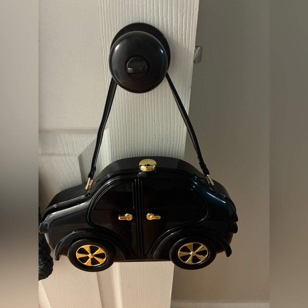 Kate Landry Vintage black niche novelty car purse gold hardware.